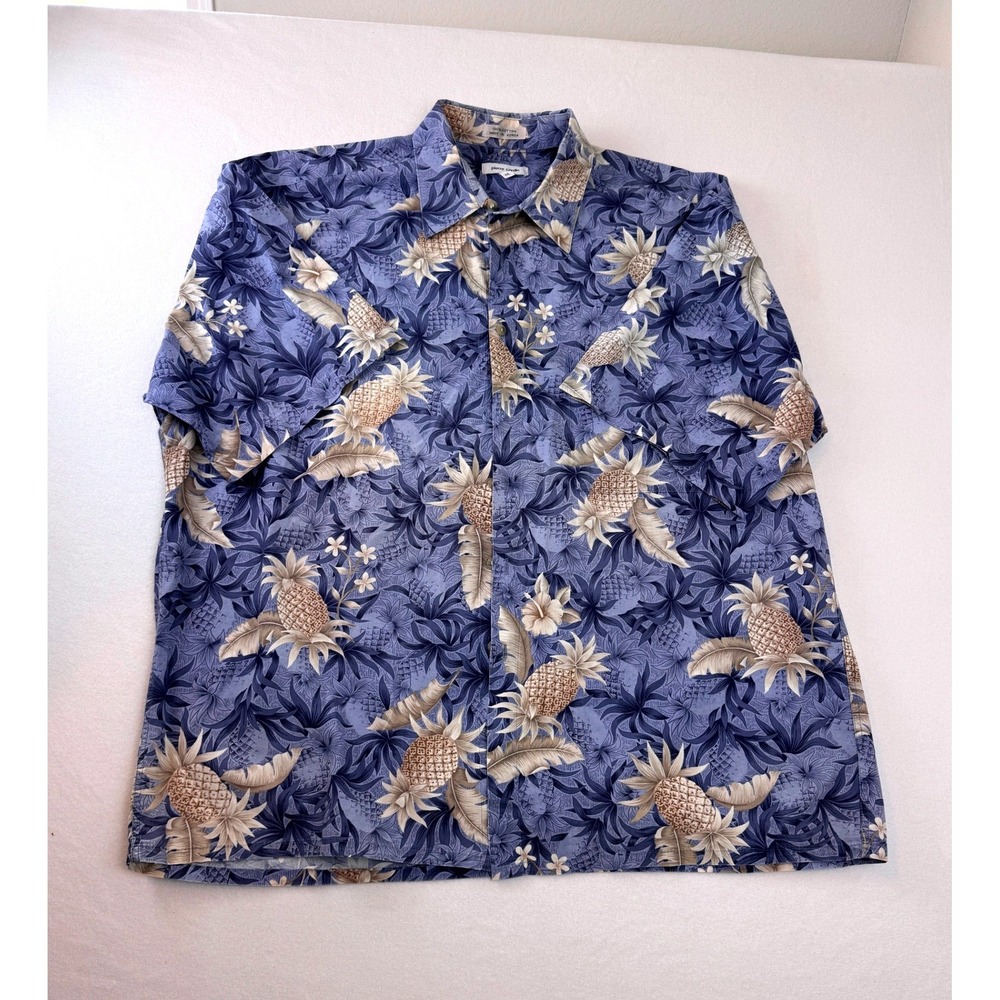 Pierre Cardin Hawaiian Camp Shirt Blue Pineapple Tropical Button Up XXXL